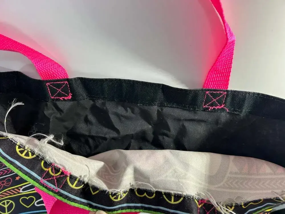 Hello Kitty Sanrio Tote book bag 2014 neon and black pink sparkle bow